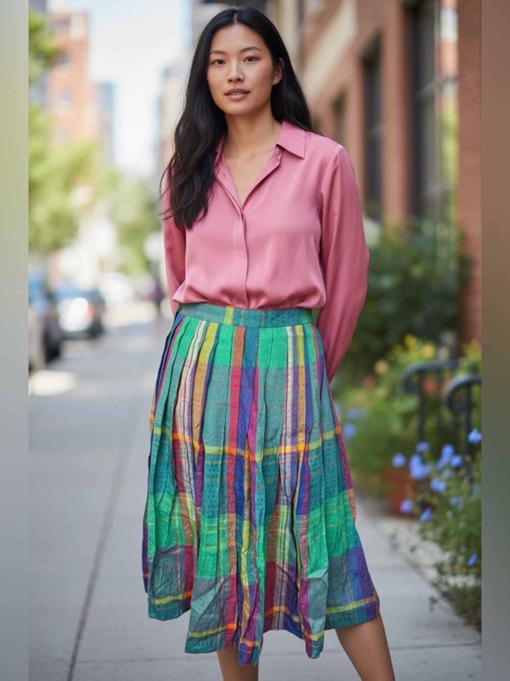 Evan- Picone Vintage Multi colored pleated a line skirt Silk Blend